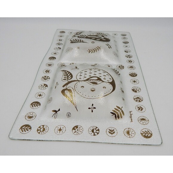 Georges Briard Gold Forbidded Fruit Divided Glass Signed Serving Relish Dish - Picture 9 of 13